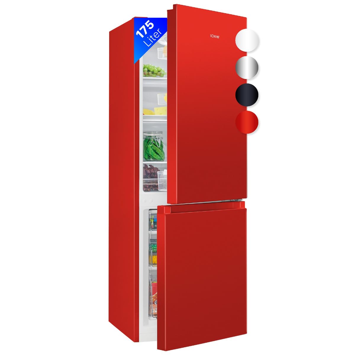 Bomann® Kühlschrank mit Gefrierfach | Energieklasse E | 143cm | Kühl Gefrierkombination leise 39 dB | 3 Ablagen & 3 Schubladen | Türanschlag wechselbar | 175L Kühlgefrierkombi | KG 320.2 inox