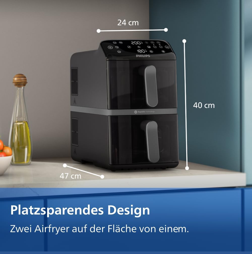 Philips Stacked Airfryer 4000 Serie Heißluftfritteuse, Schwarz/Grau, 10 L