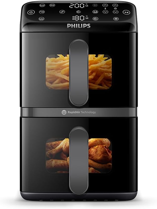 Philips Stacked Airfryer 4000 Serie Heißluftfritteuse, Schwarz/Grau, 10 L