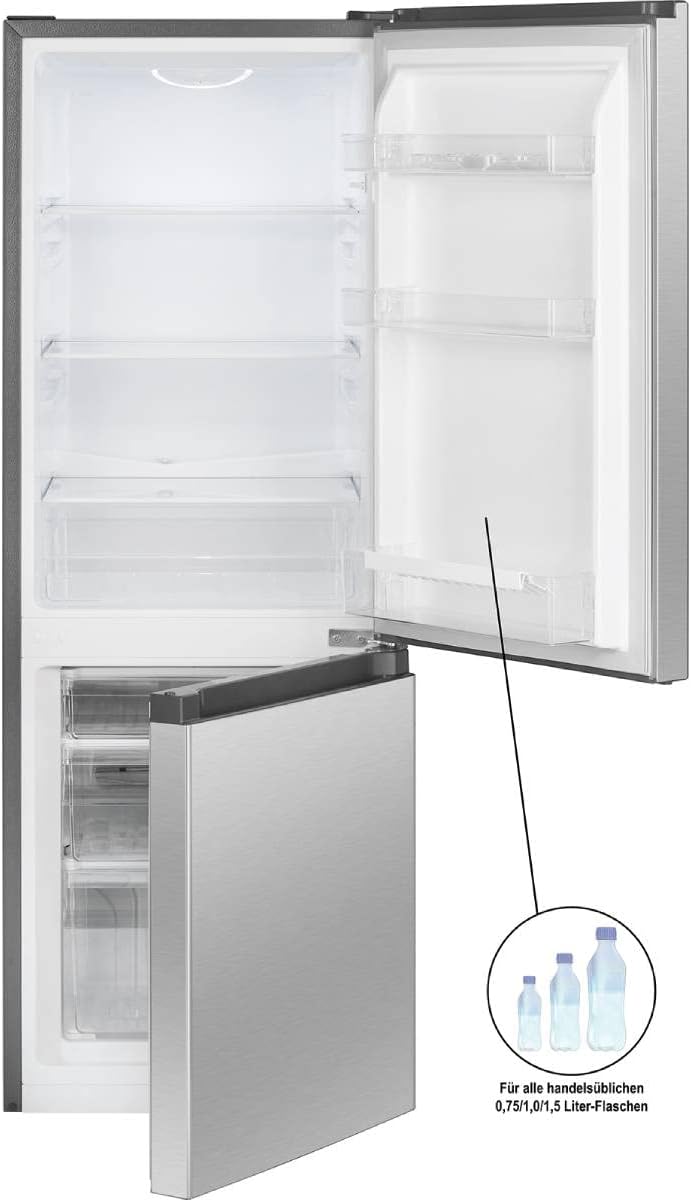 Bomann® Kühlschrank mit Gefrierfach | Energieklasse E | 143cm | Kühl Gefrierkombination leise 39 dB | 3 Ablagen & 3 Schubladen | Türanschlag wechselbar | 175L Kühlgefrierkombi | KG 320.2 inox
