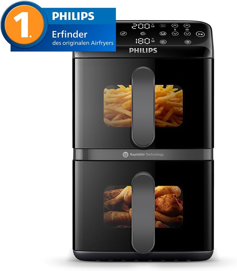 Philips Stacked Airfryer 4000 Serie Heißluftfritteuse, Schwarz/Grau, 10 L
