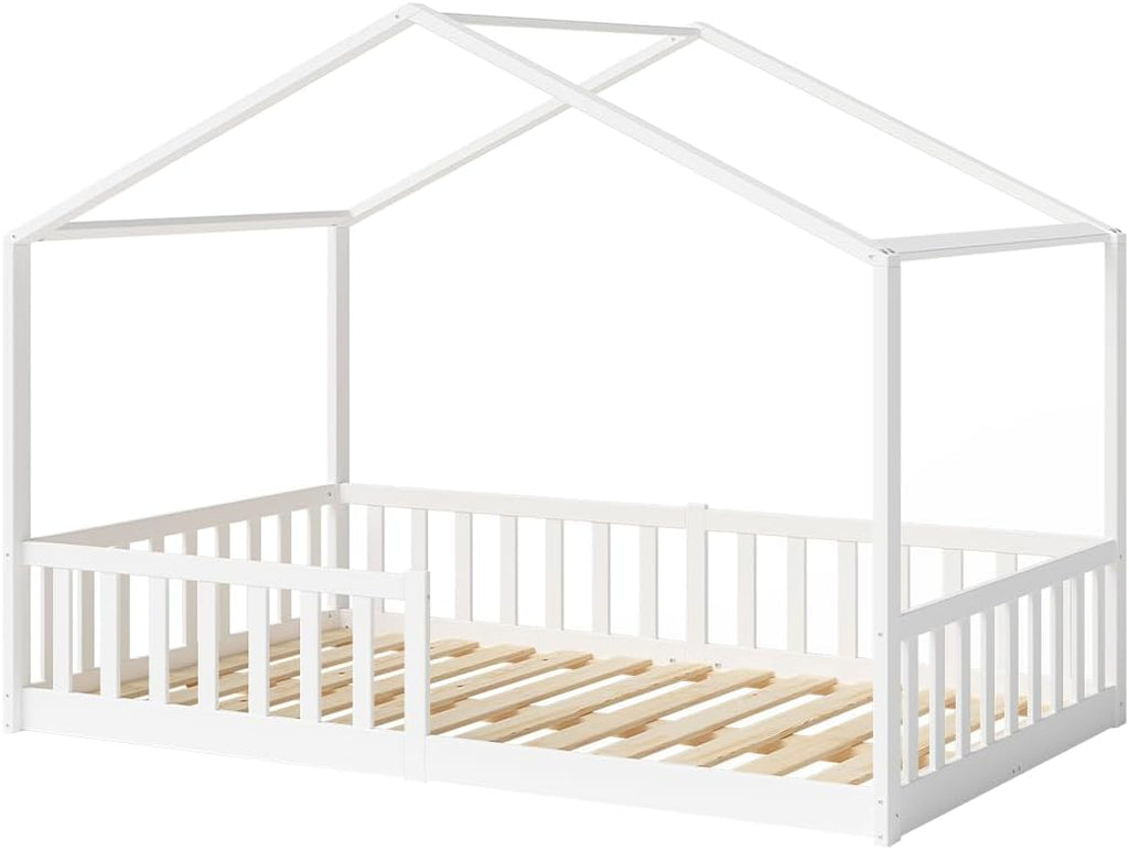 Bellabino Bia Kinderbett 120x200 cm, Bodenbett, Weiß, mit Rausfallschutz