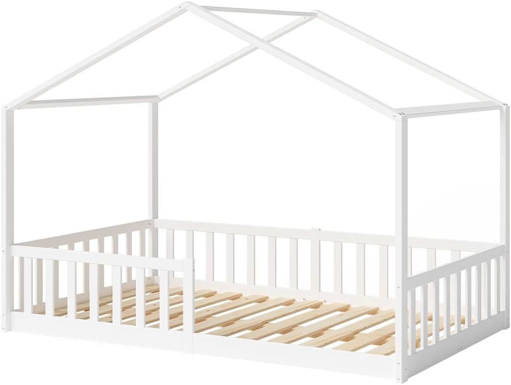 Bellabino Bia Kinderbett 120x200 cm, Bodenbett, Weiß, mit Rausfallschutz