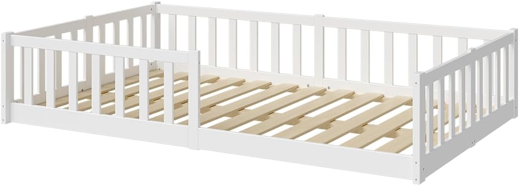 Bellabino Vere Bodenbett 120x200 cm, Massivholz Kiefer, Kleinkindbett, Weiß