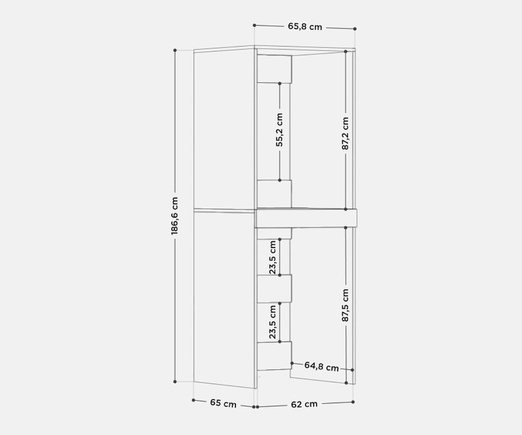 PLATAN ROOM Hochschrank Badschrank Waschmaschine Trockner Schrank Waschmaschinenschrank für Waschmaschine & Wäschetrockner Überbauschrank 187 x 65 x 66 cm Badregal (Weiß, 66 cm breit)