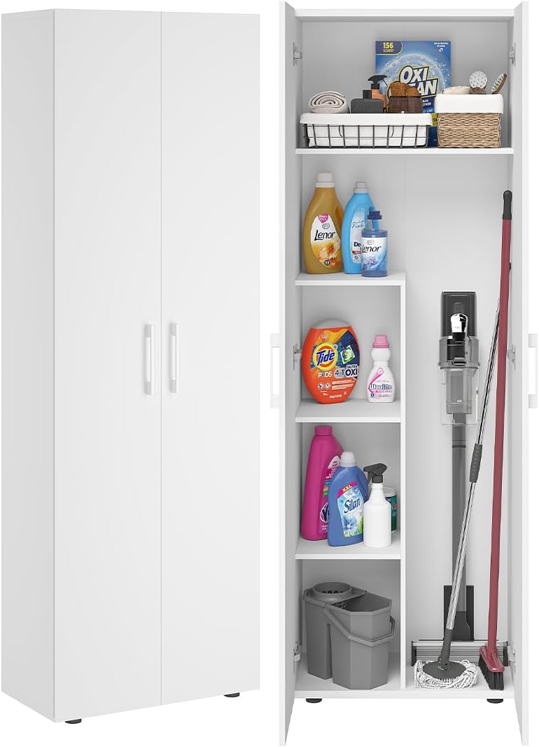 Bellamio Apol Besenschrank 60 cm breit, Weiß, Staubsaugerfach, Stauraum