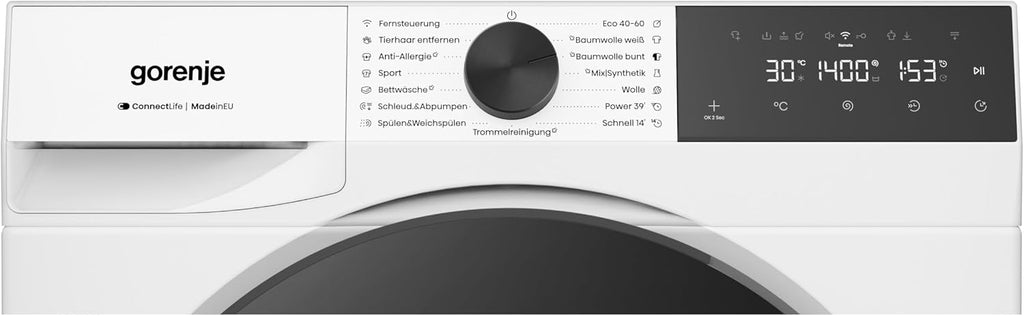 Gorenje WGAM474A Waschmaschine mit Dampffunktion /7 KG /1400 U-Min/ConnectLife /15 Programme/UltraClean/EasyDosing/SteamTech/Inverter PowerDrive /20% besser als Energieeffizienzklasse A/Weiß
