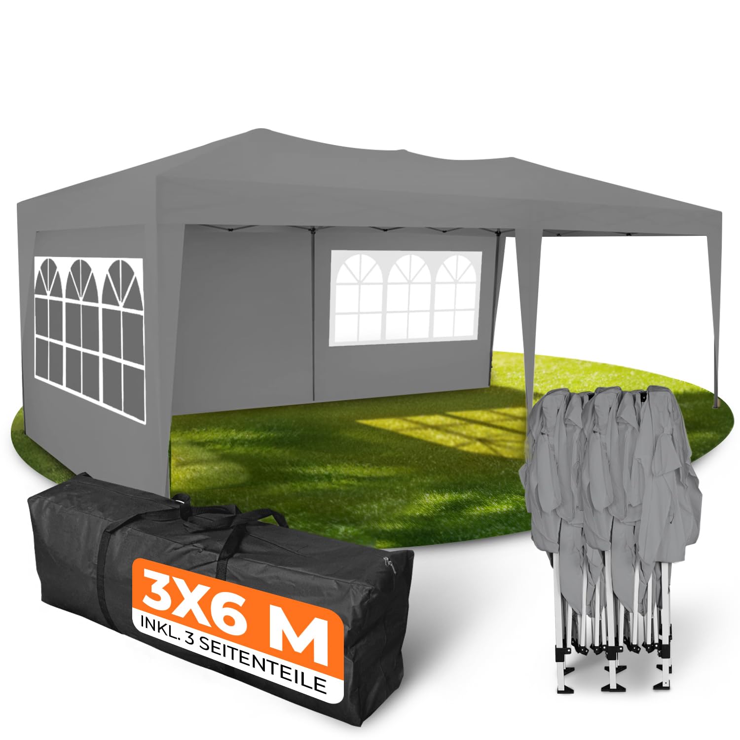 Kronenburg Faltpavillon wasserdicht Dachmaß 3 x 3 m UV Schutz 50+ Pavillon in Champagner mit 4 Seitenteilen