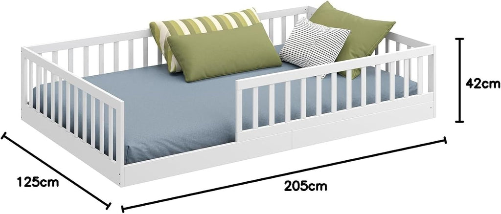 CADANI TIMI XL Bodenbett 120x200 Weiß, Rausfallschutz abnehmbar, bis 200 kg