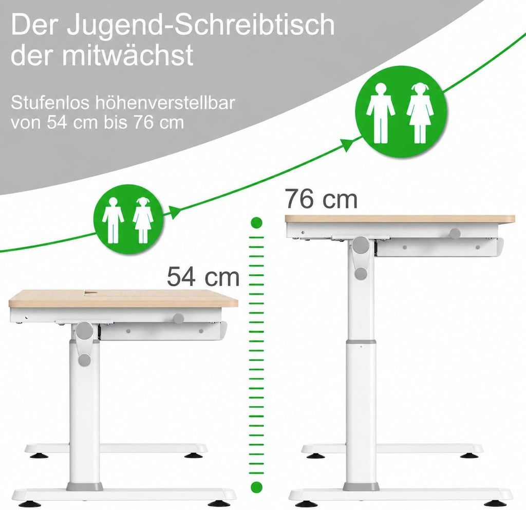 HOKO Kinderschreibtisch höhenverstellbar für Kinder ab 6 Jahren, 120x60 cm
