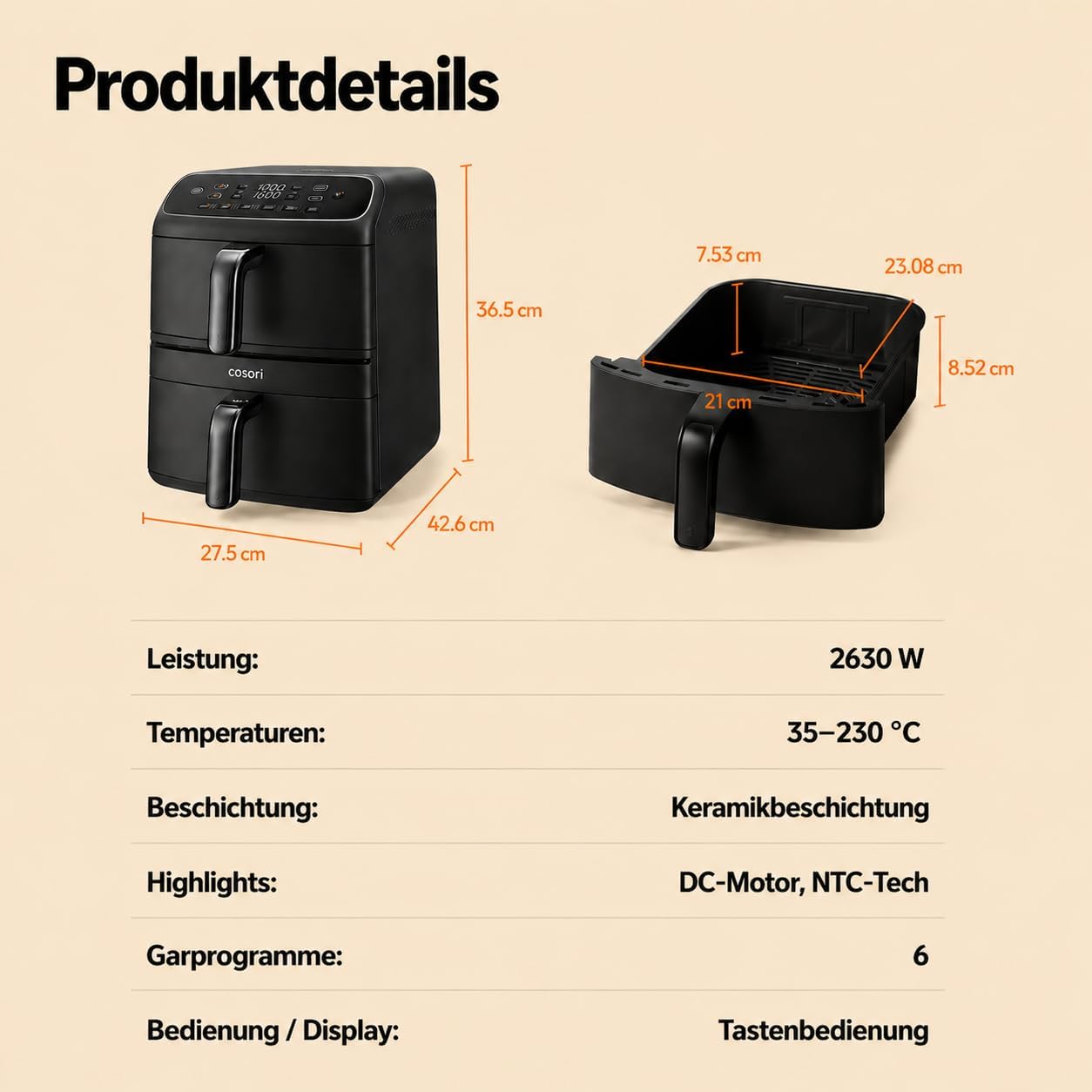 Cosori Airfryer, neue Generation 2026, exklusive TurboBlaze-Tech, 8,6 L