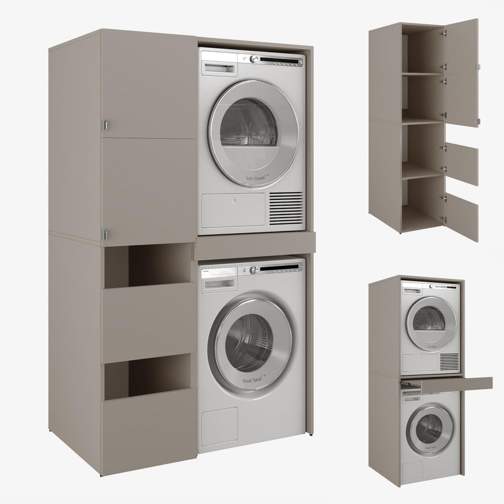 PLATAN ROOM Hochschrank Badschrank Waschmaschine Trockner Schrank Waschmaschinenschrank für Waschmaschine & Wäschetrockner Überbauschrank 187 x 65 x 66 cm Badregal (Weiß, 66 cm breit)