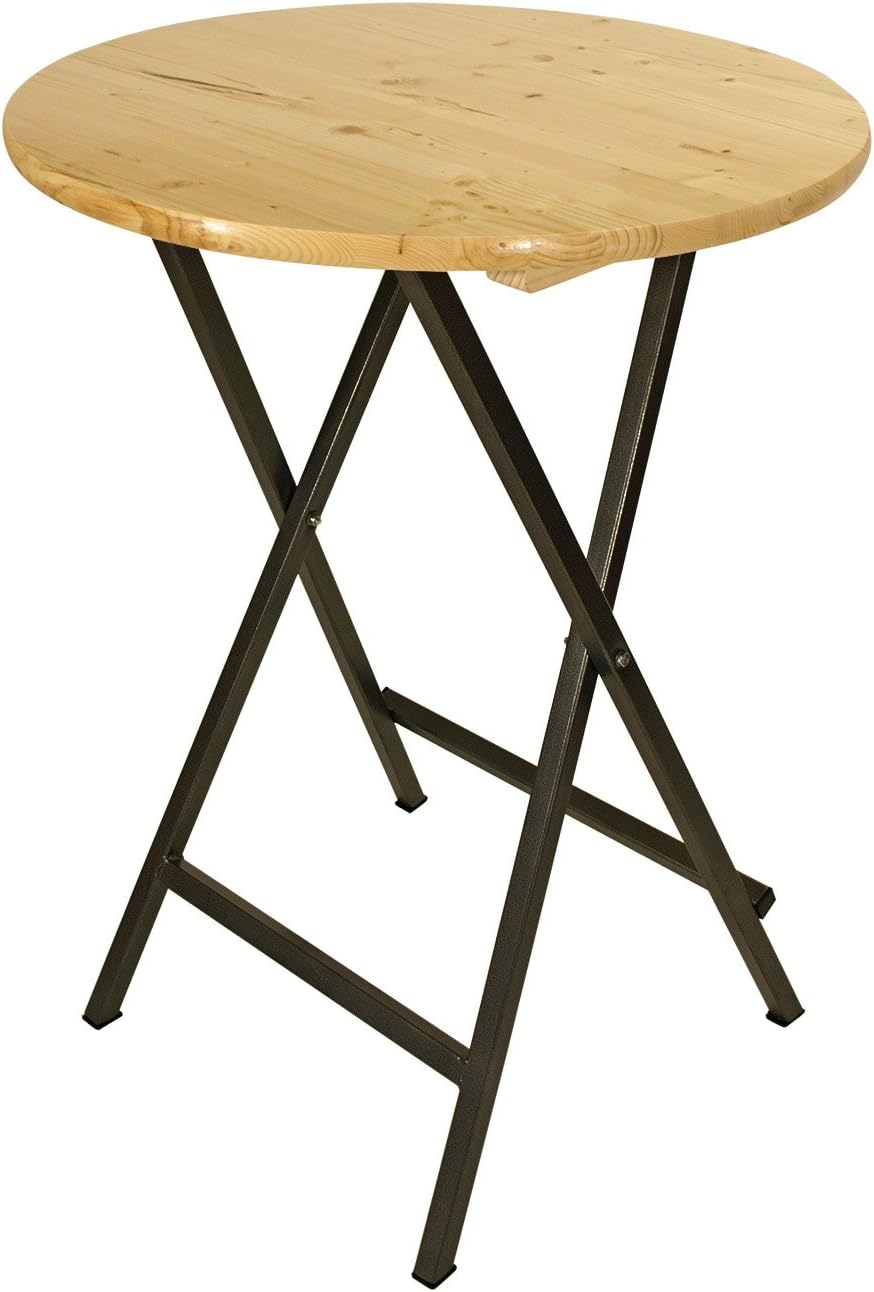 DEGAMO Stehtisch ZÜRICH 78cm rund, Stahlgestell grau + Holzplatte, klar lackiert, klappbar