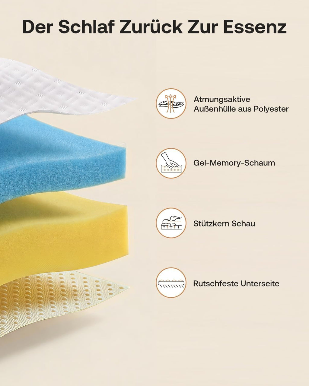 Topper 180x200cm,8cm Höhe H4/H5 Doppel-Härtegrad Matratzentopper,Öko-TEX Zertifiziert mit weicher Gel Memory Atmungsaktiv und Waschbar, rutschfest für Boxspringbett und Schlafsofa