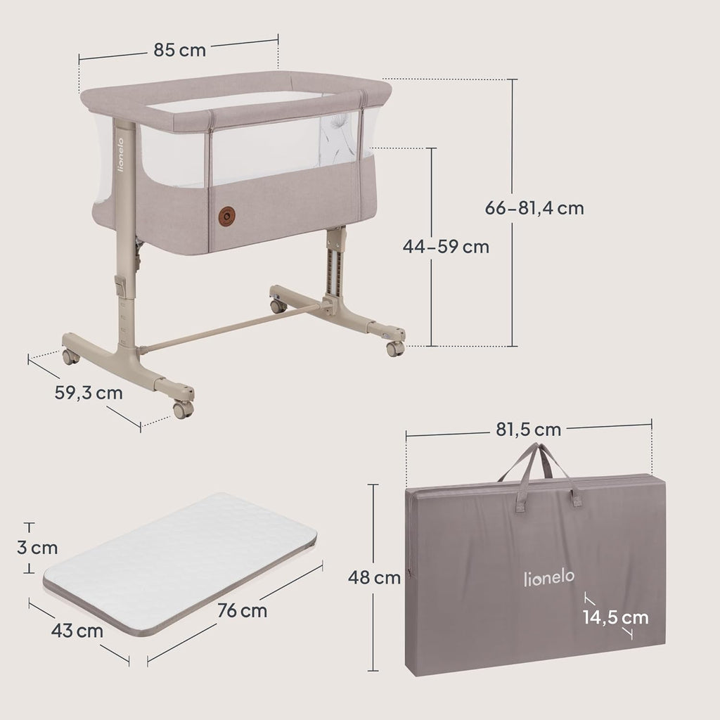Lionelo Aurora 3 in 1 Babybett bis 9 kg, Beistellbett, Wiege