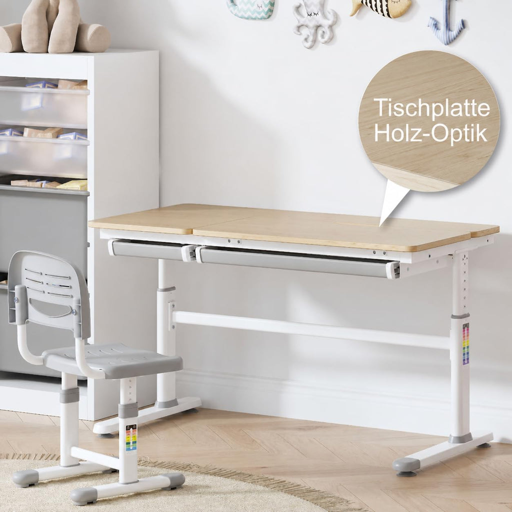 HOKO Kinderschreibtisch höhenverstellbar für Kinder ab 6 Jahren, 120x60 cm