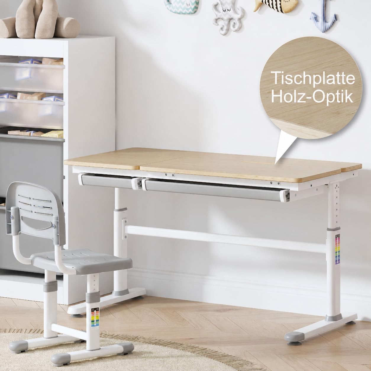 HOKO Kinderschreibtisch höhenverstellbar für Kinder ab 6 Jahren, 120x60 cm