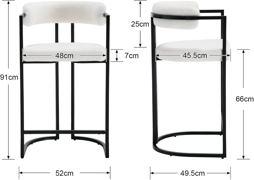 chairus Barhocker 2er Set mit Lehne Kunstfell bar Stool Tresenhocker Weiß