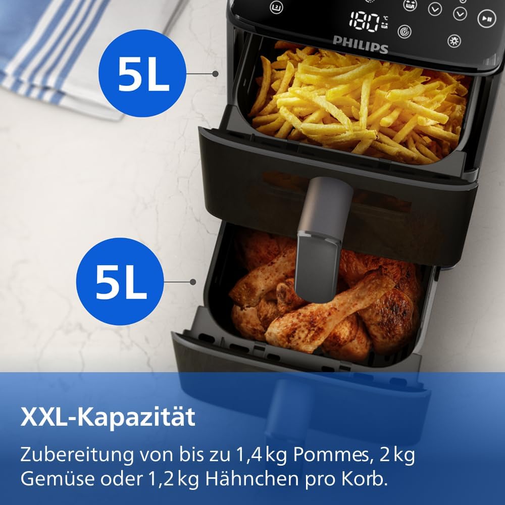 Philips Stacked Airfryer 4000 Serie Heißluftfritteuse, Schwarz/Grau, 10 L