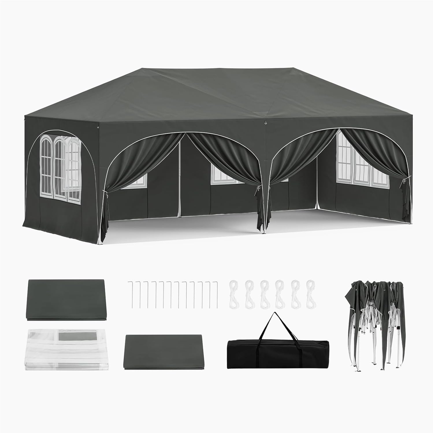 WOLTU Faltpavillon 3x6m Pop up mit 6 Seitenwänden Pavillon Partyzelt Grau