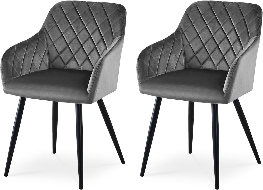 CLIPOP Esszimmerstühle 2er Set, Küchenstühle Grau Samtstoff stühle Polsterstühle mit Armlehne Metallbeine Polstersessel Stühle für Esszimmer Küche (2, Samt Grau)