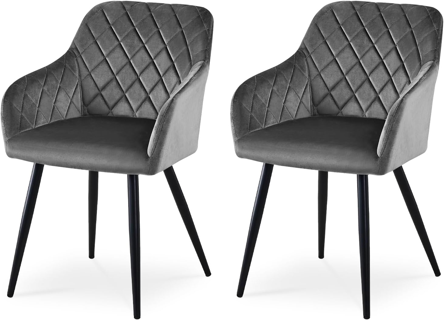 CLIPOP Esszimmerstühle 2er Set, Küchenstühle Grau Samtstoff stühle Polsterstühle mit Armlehne Metallbeine Polstersessel Stühle für Esszimmer Küche (2, Samt Grau)