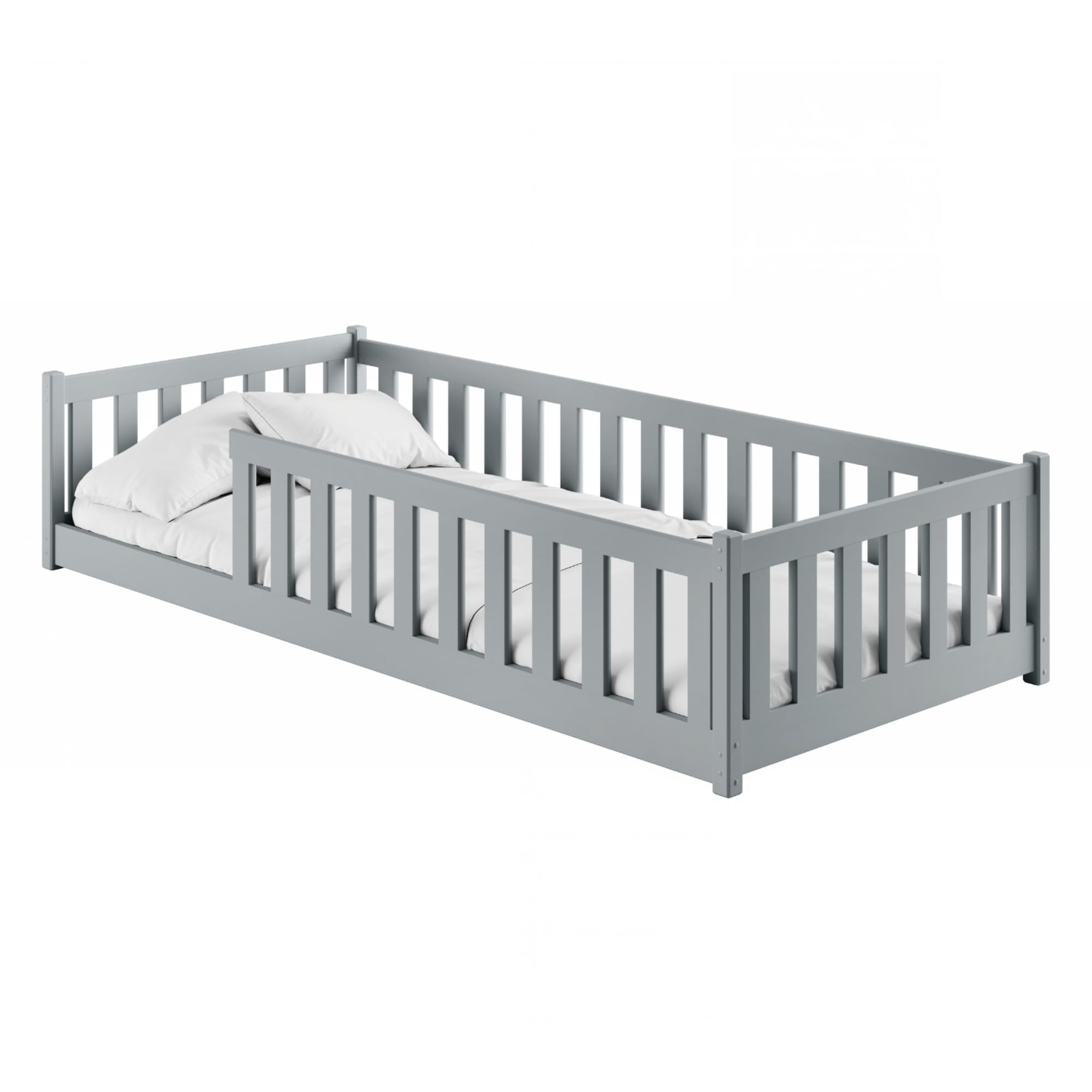 Kids Collective Kinderbett Bodenbett 120x200 cm Bett mit Rausfallschutz & Lattenrost Montessori Bett Bed Gitterbett Kinder Jugendbett Einzelbett | Natur Kiefer Holz massiv Junge Mädchen