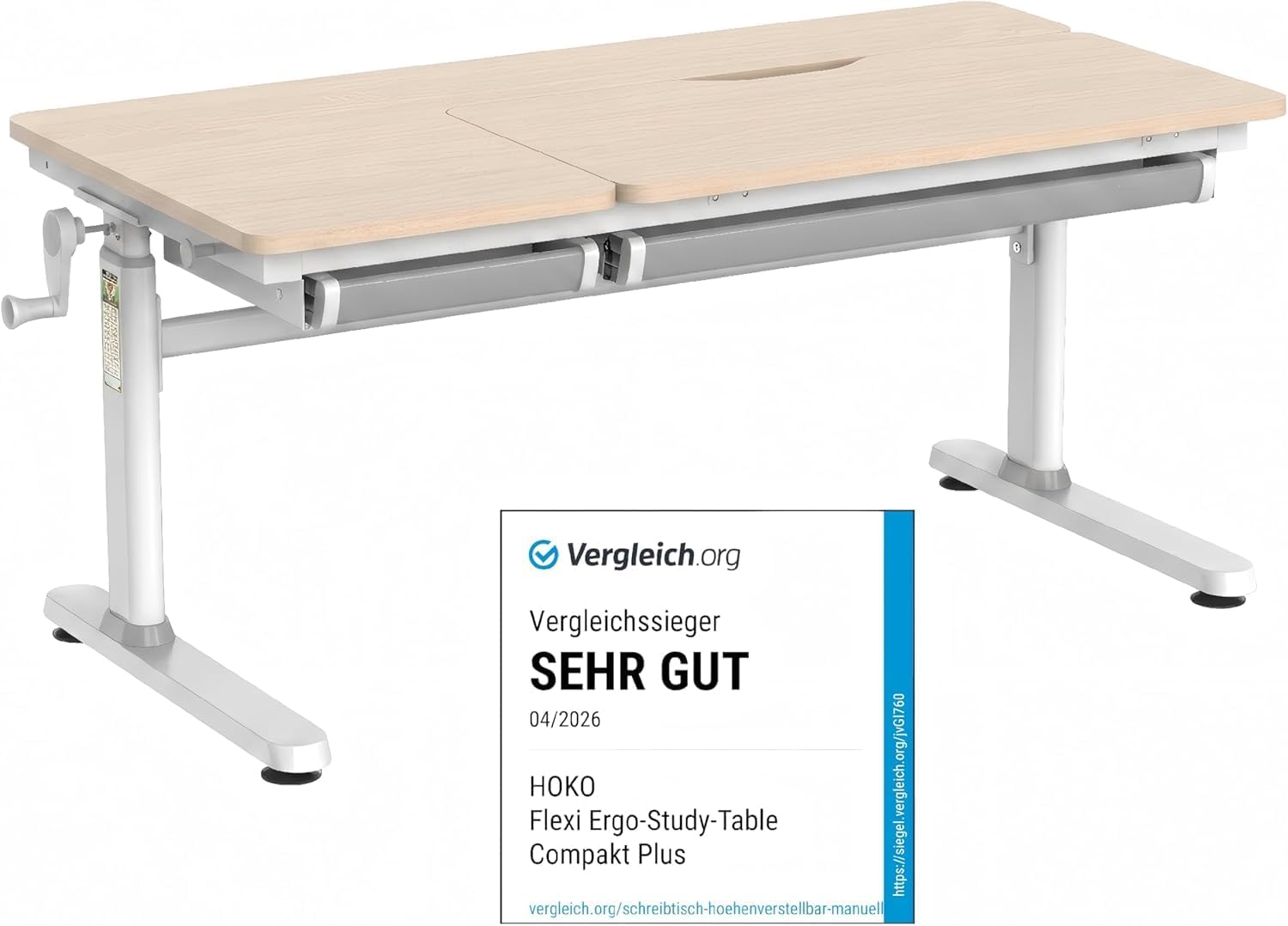 HOKO Kinderschreibtisch höhenverstellbar für Kinder ab 6 Jahren, 120x60 cm