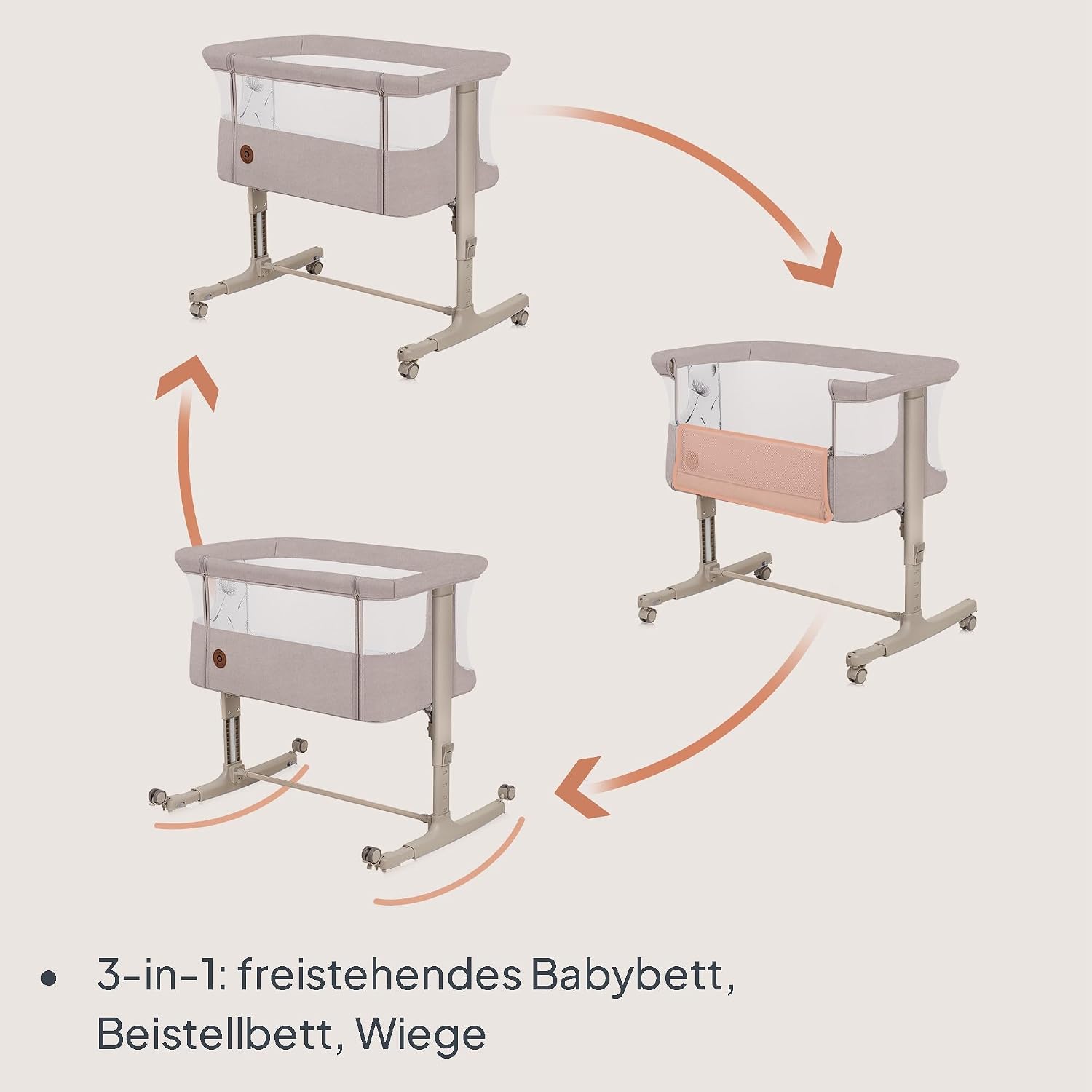 Lionelo Aurora 3 in 1 Babybett bis 9 kg, Beistellbett, Wiege