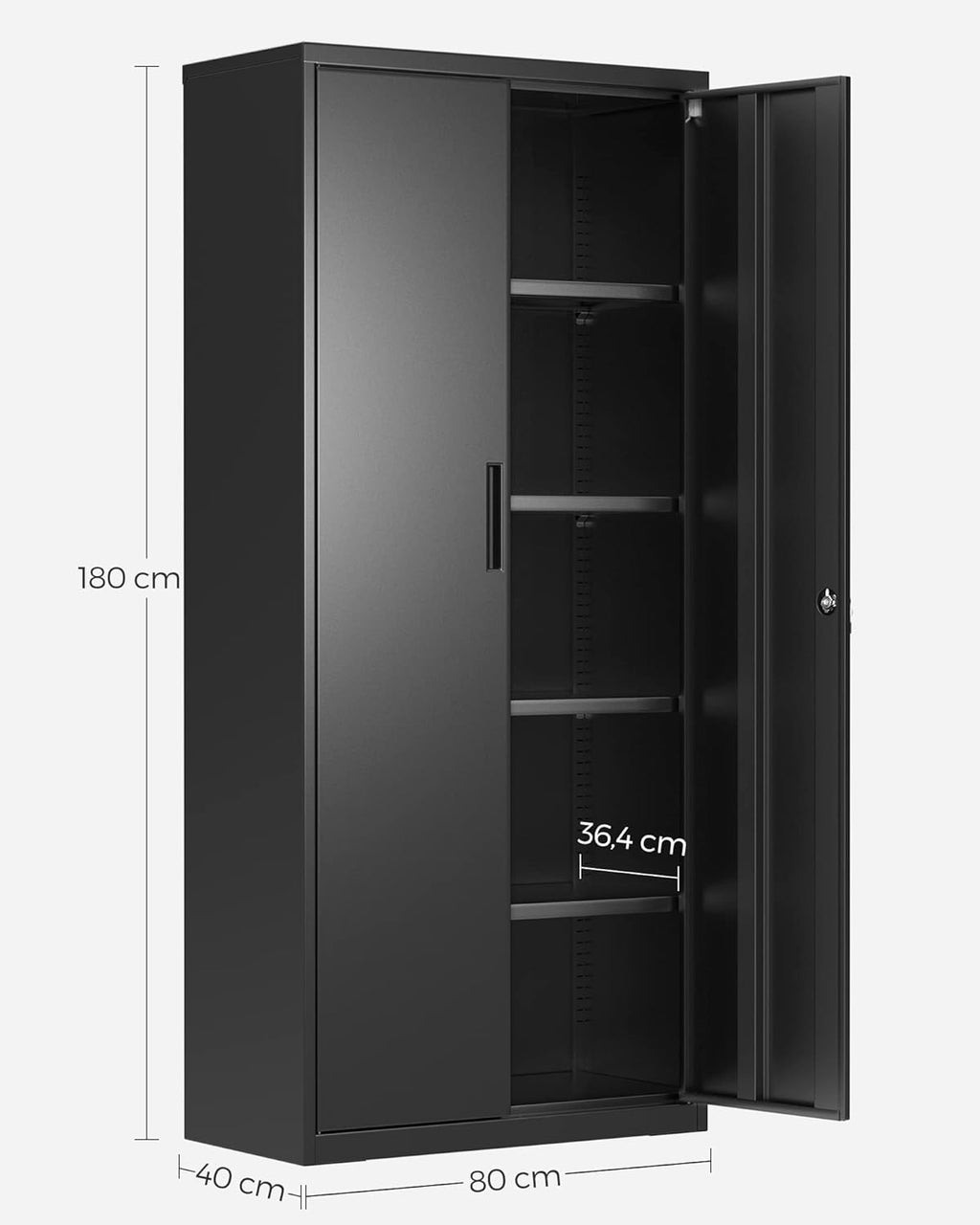 SONGMICS Aktenschrank, Doppeltüren, Schloss, 5 Ebenen, 80 x 40 x 180 cm