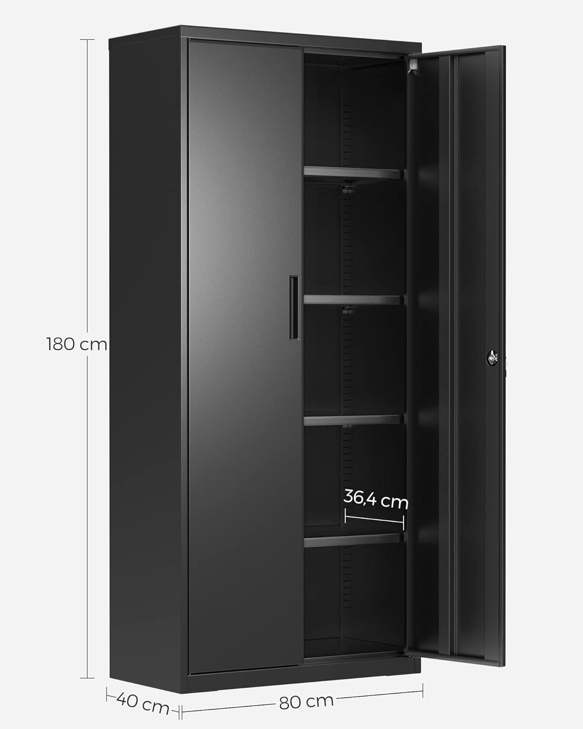SONGMICS Aktenschrank, Doppeltüren, Schloss, 5 Ebenen, 80 x 40 x 180 cm