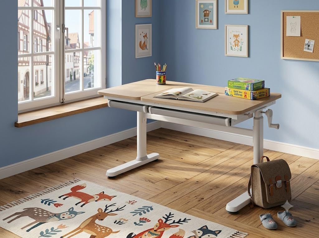 HOKO Kinderschreibtisch höhenverstellbar für Kinder ab 6 Jahren, 120x60 cm