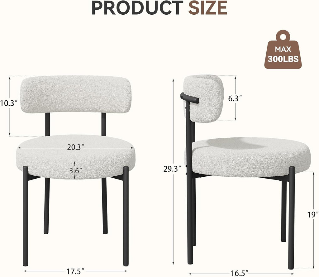 Hawthyhome Esszimmerstühle 4er Set丨Teddy Stoff Runde Boucle Stühle·Mid-Century gepolsterte Küchenstühle·Dining Chairs mit Metallbeinen·Creme Wei߷