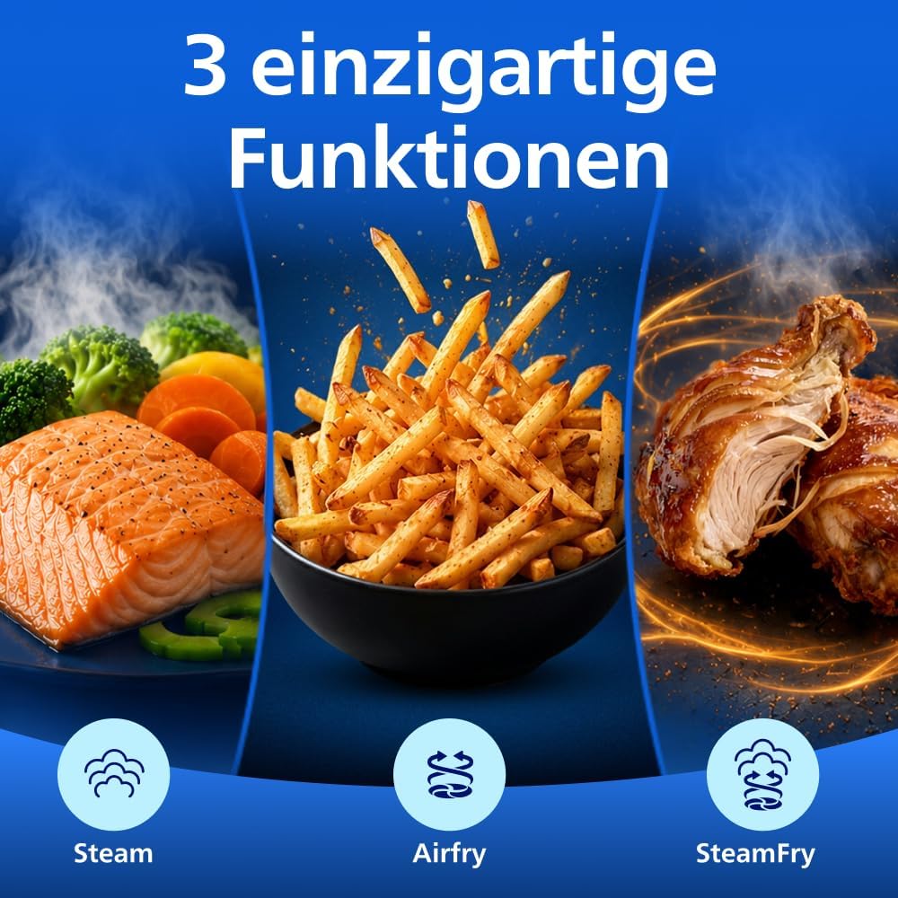 Philips Steam Airfryer 5000 Heißluftfritteuse, Schwarz, 9 L