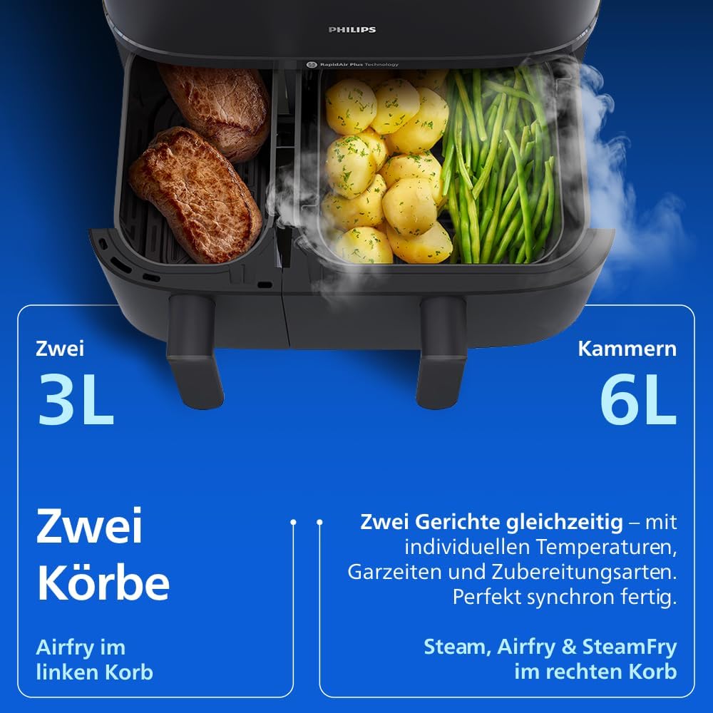 Philips Steam Airfryer 5000 Heißluftfritteuse, Schwarz, 9 L