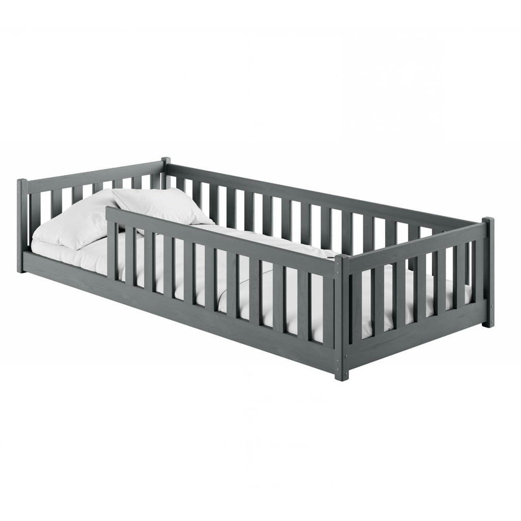 Kids Collective Kinderbett Bodenbett 120x200 cm Bett mit Rausfallschutz & Lattenrost Montessori Bett Bed Gitterbett Kinder Jugendbett Einzelbett | Natur Kiefer Holz massiv Junge Mädchen