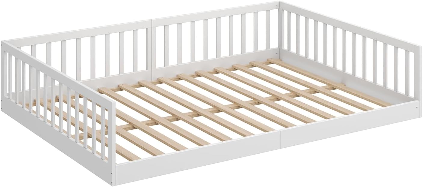 CADANI TIMI XL Bodenbett 140x200 Weiß, Rausfallschutz abnehmbar, bis 200 kg