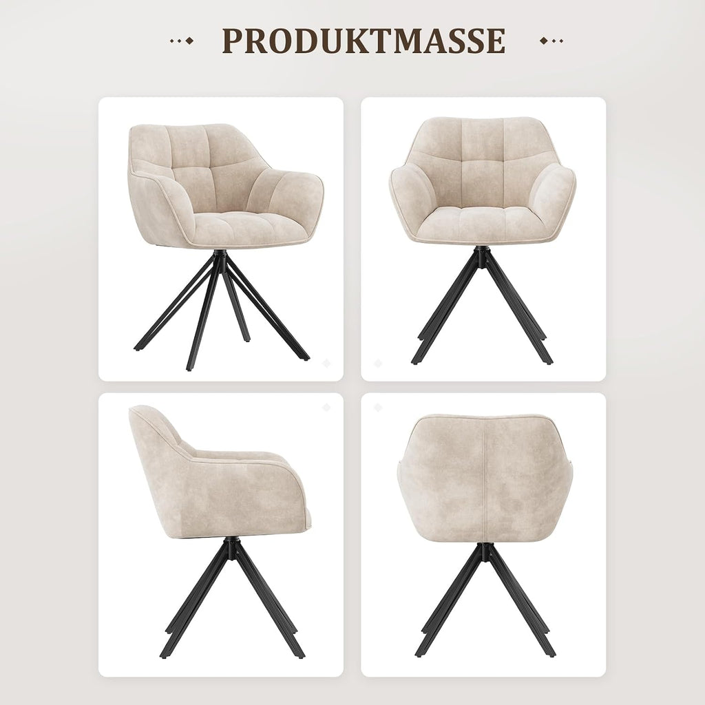 COLAMY Drehstühle für Esszimmer, 2er Set, Drehbare Polsterstühle mit Armlehnen und Rückenlehne, Bequeme Küchenstühle für Wohnzimmer & Essbereich, Beige