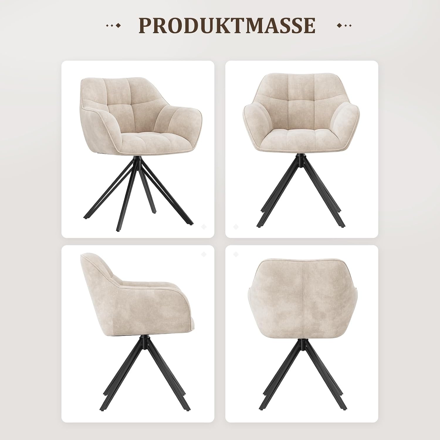 COLAMY Drehstühle für Esszimmer, 2er Set, Drehbare Polsterstühle mit Armlehnen und Rückenlehne, Bequeme Küchenstühle für Wohnzimmer & Essbereich, Beige