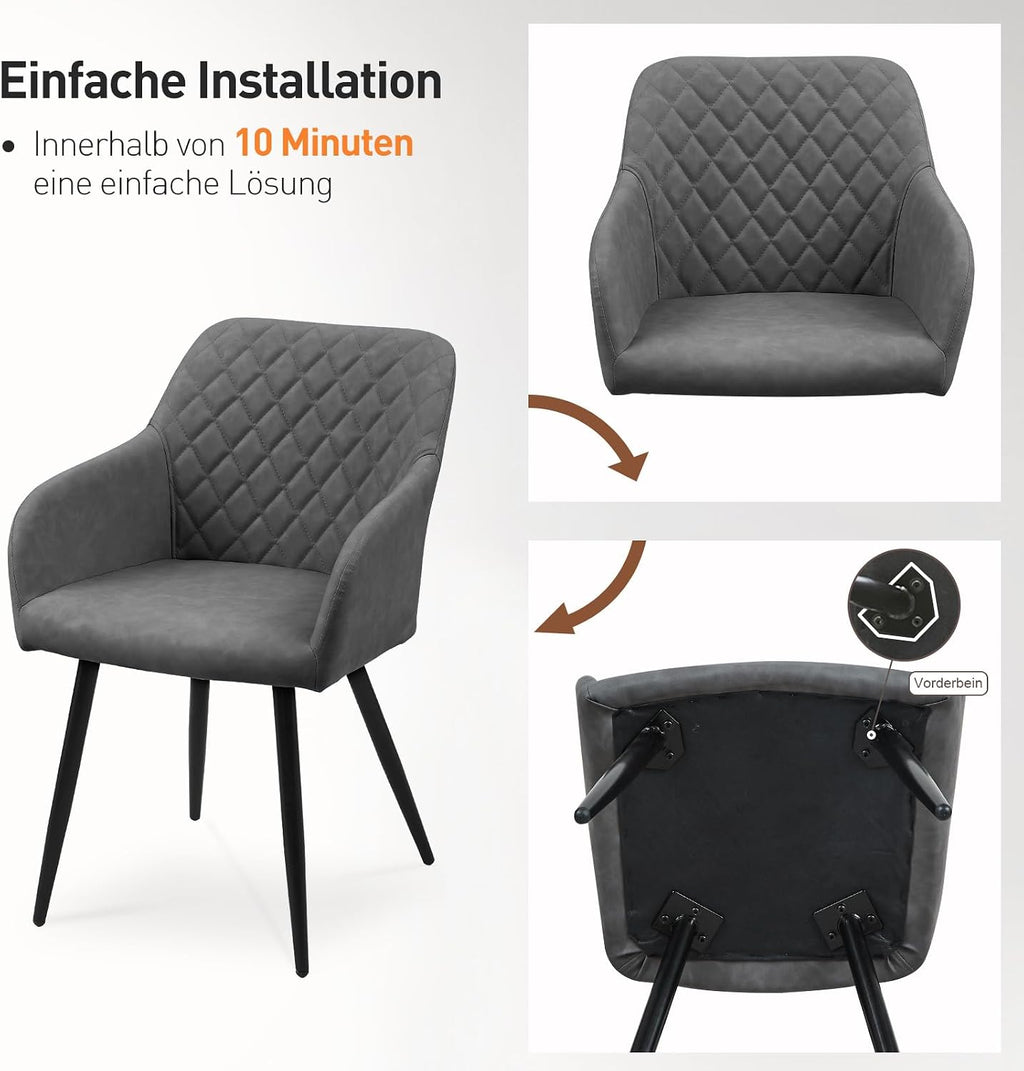 CLIPOP Esszimmerstühle 4er Set, Küchenstühle Grau Kunstlederstoff stühle Polsterstühle mit Armlehne Metallbeine Polstersessel Stühle für Esszimmer Küche (4, Kunstleder Grau)