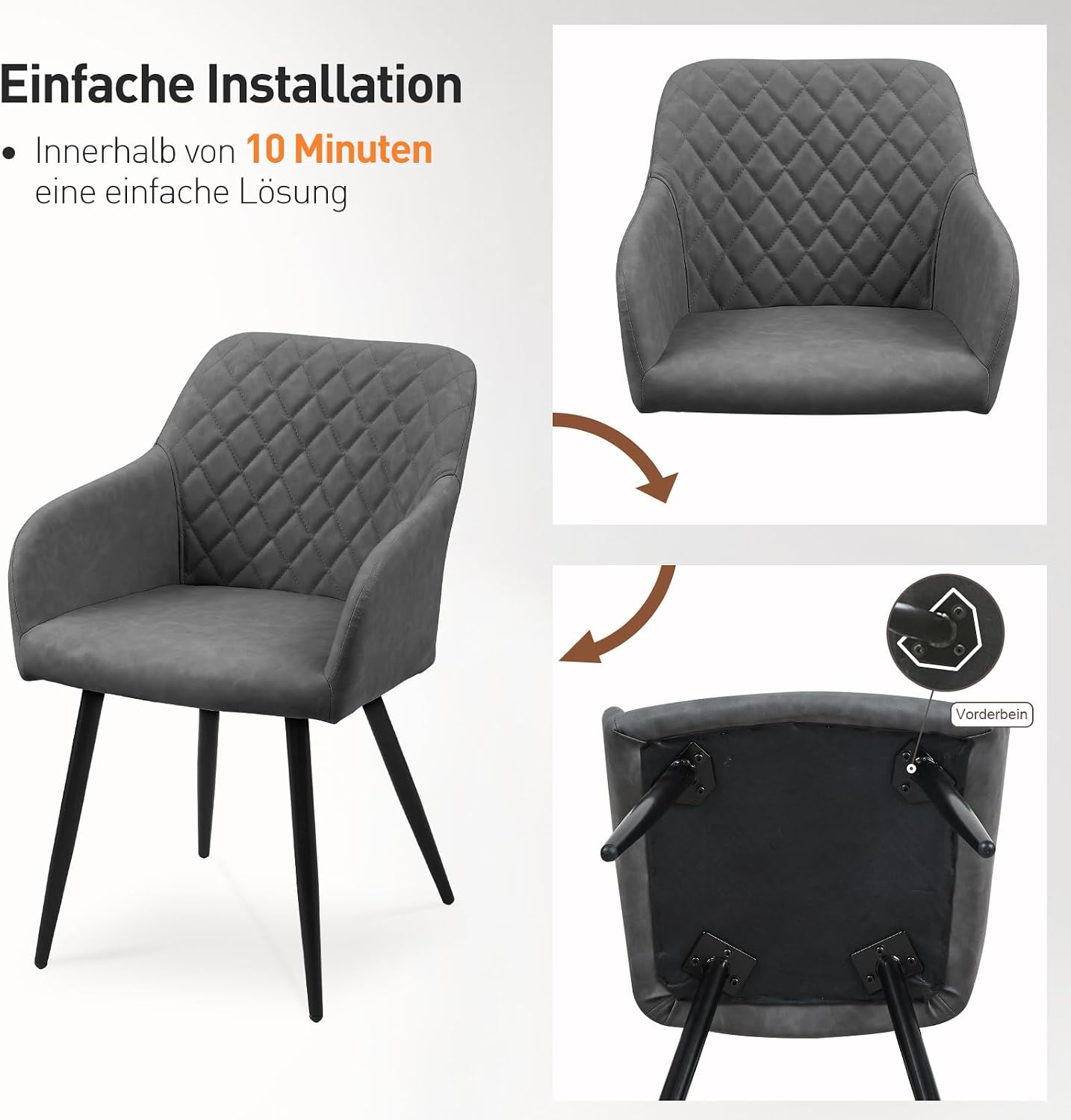 CLIPOP Esszimmerstühle 4er Set, Küchenstühle Grau Kunstlederstoff stühle Polsterstühle mit Armlehne Metallbeine Polstersessel Stühle für Esszimmer Küche (4, Kunstleder Grau)