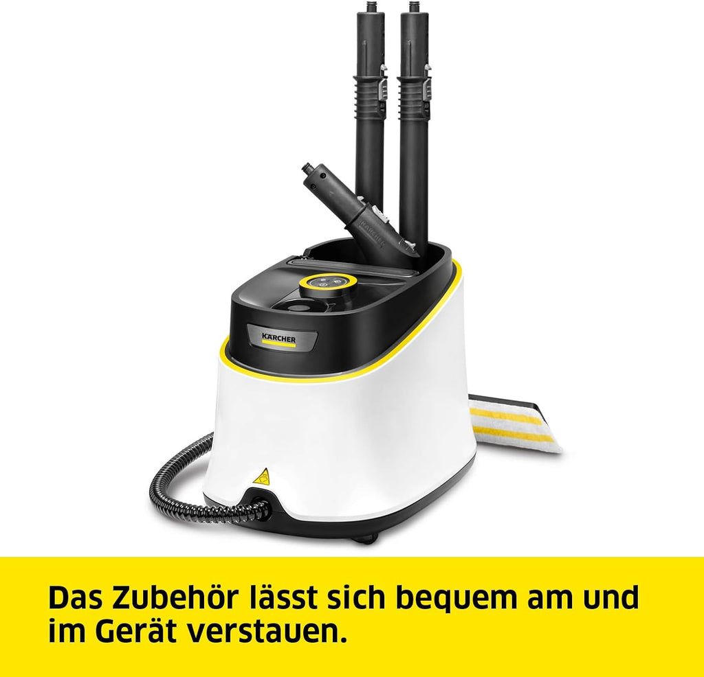 Kärcher Dampfreiniger SC 3 Deluxe, Dampfdruck: 3,5 bar, Aufheizzeit: 30 s, Leistung: 1.900 W, Flächenleistung: 75 m², Tank: 1 l, mit Bodenreinigungsset, Mikrofaser-Bezug, Düsen und Rundbürste, Weiß