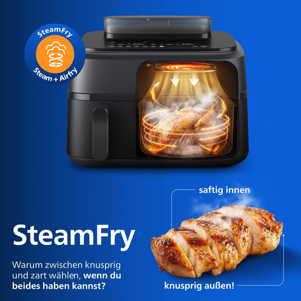 Philips Steam Airfryer 5000 Heißluftfritteuse, Schwarz, 9 L