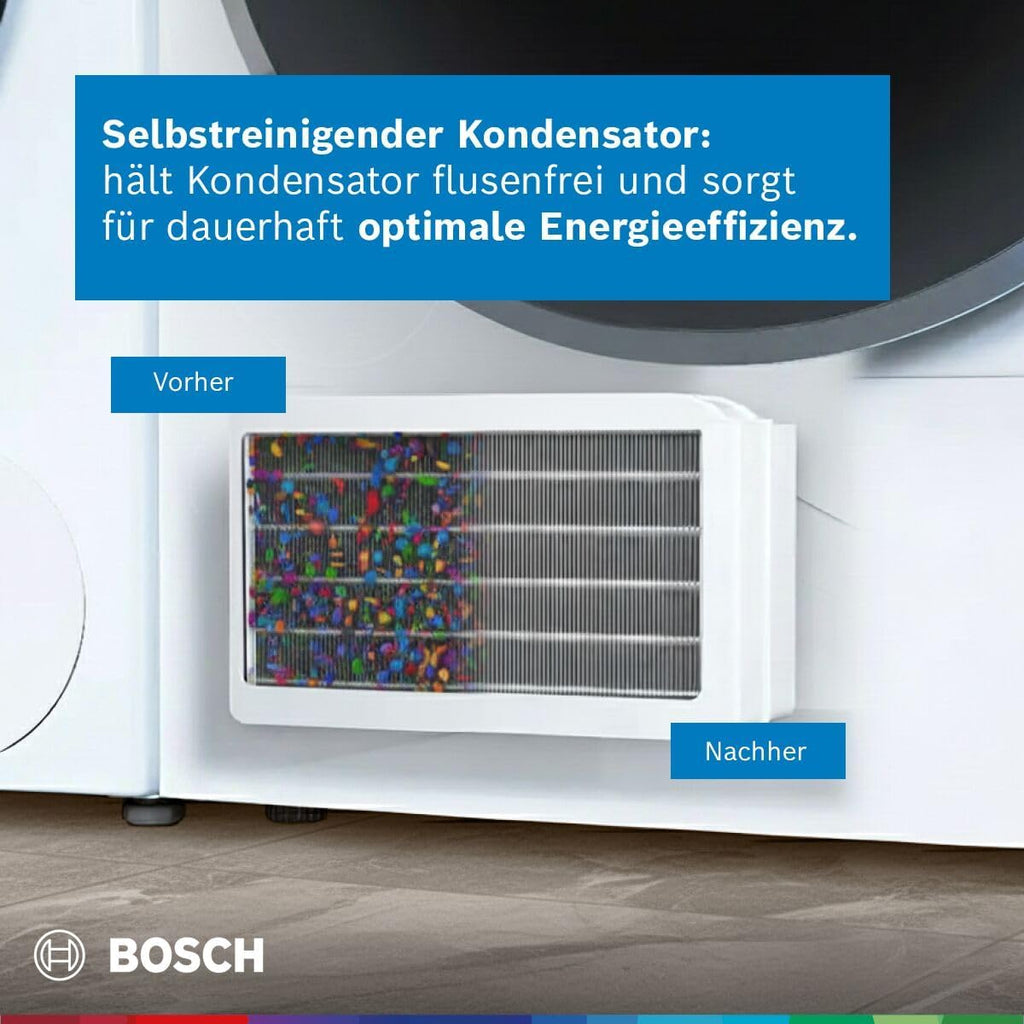 Bosch WQG235D00, Stiftung Warentest GUT (2,2)*, Serie 6, Wärmepumpentrockner 8 kg, Schneller getrocknete Wäsche, Auto Dry, Option Halbe Beladung, Sensitive Drying-System, Selbstreinigender Kondensator