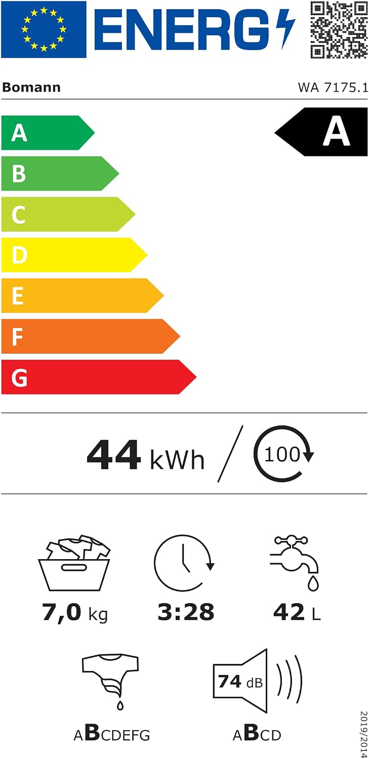 Bomann® Waschmaschine 7kg | max. 1400 U/min | 10 Jahre Motor-Garantie | effizienter, leiser & langlebiger Invertermotor | 15 Programme | Endzeitvorwahl | LED-Display | Washing Machine | WA 7175.1 weiß
