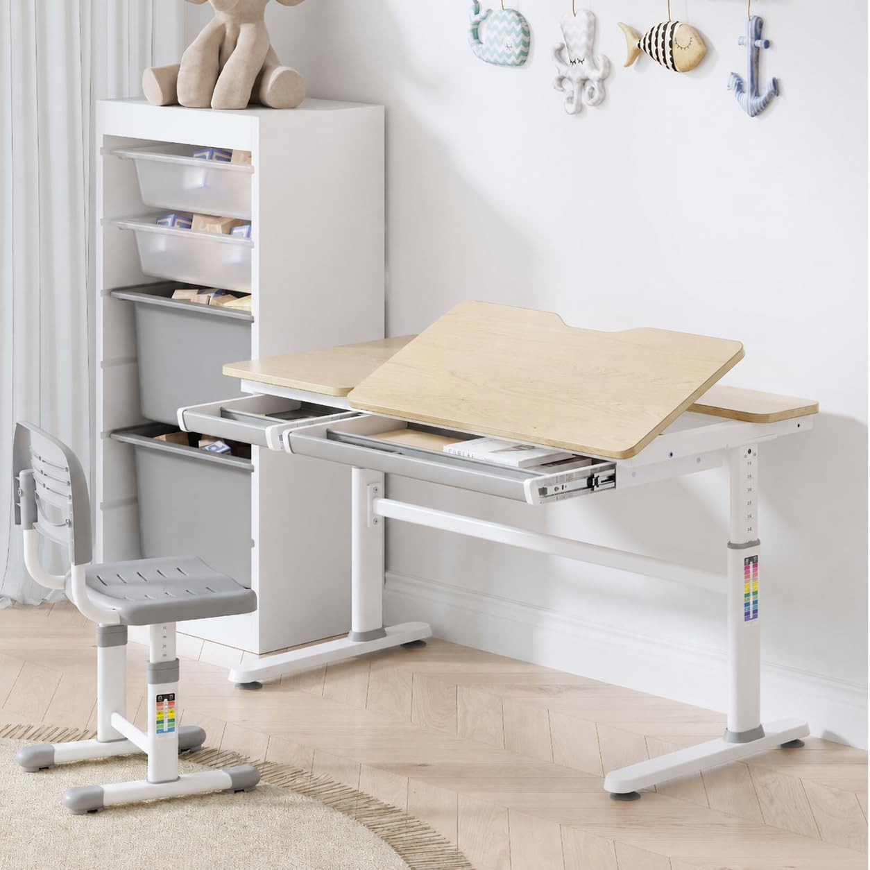 HOKO Kinderschreibtisch höhenverstellbar für Kinder ab 6 Jahren, 120x60 cm