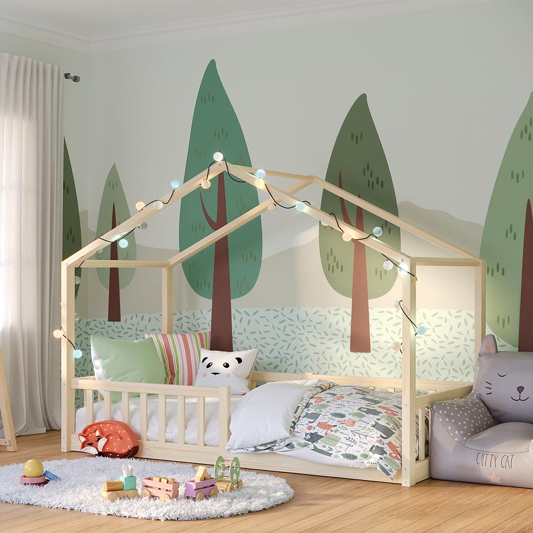 Bellabino Bia Kinderbett 120x200 cm, Bodenbett, Weiß, mit Rausfallschutz