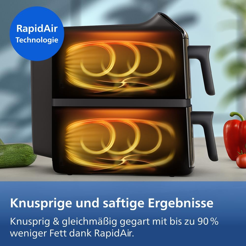 Philips Stacked Airfryer 4000 Serie Heißluftfritteuse, Schwarz/Grau, 10 L