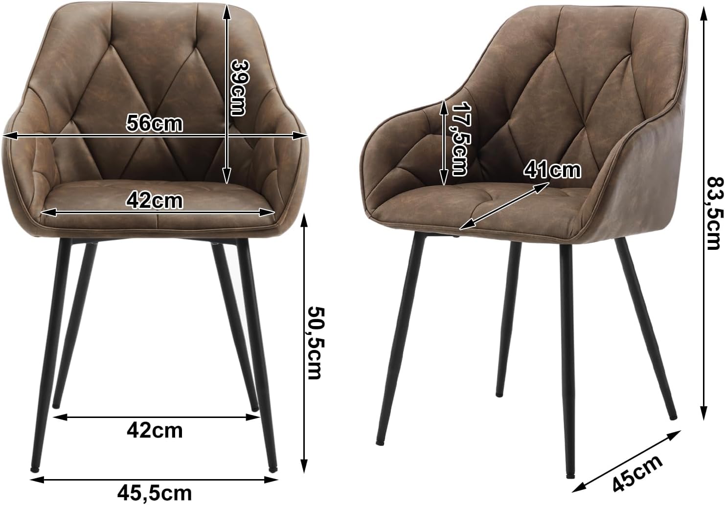 WOLTU Esszimmerstühle 4er Set, für Esszimmer Wohnzimmer, ergonomische Küchenstühle gepolstert mit Armlehnen, Metallbeinen, Sitzfläche aus Vintage-Kunstleder,Dunkelbraun