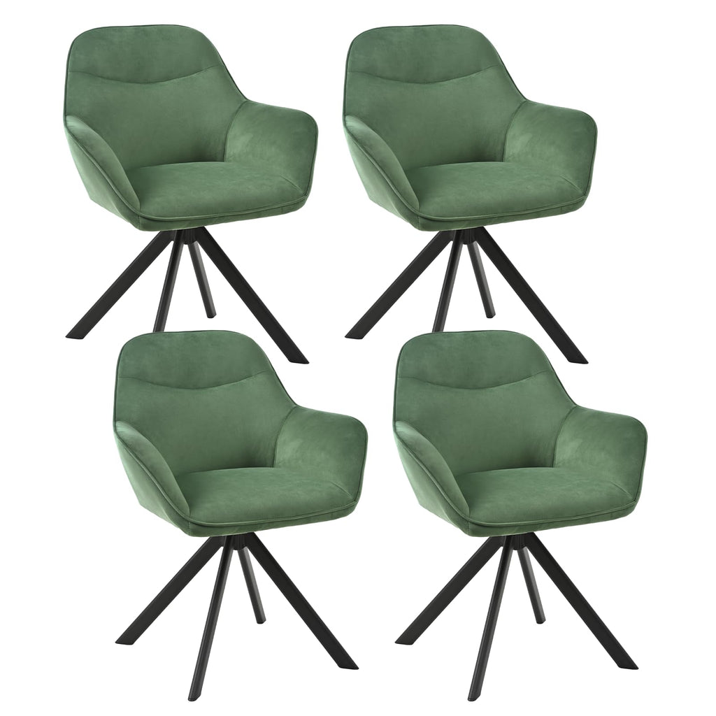 6er Set Esszimmerstühle Drehbar mit Armlehne, 360° Drehstuhl Polsterstuhl Samt Modern Küchenstuhl mit Metallbeine für Esszimmer, Wohnzimmer, Büro, Dunkelgrau